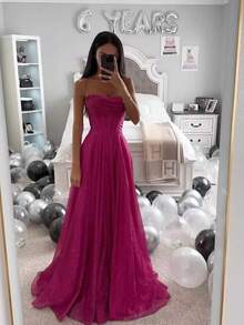 Vestido largo con tirantes y estampado dorado ideal para primavera y otoño - Rojo - Ver 4