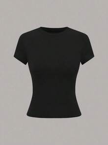 Camiseta casual de mujer de manga corta de unicolor, versátil - Multicolor 21 - Ver 3