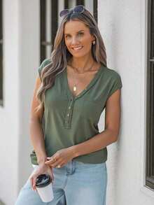 Camiseta Casual Verde Para Mujer Para El Festival De Música En Verano Del País - Verde militar - Ver 7