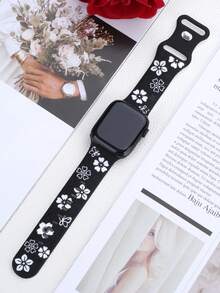花卉雕刻表带，兼容 41mm、40mm、44mm、45mm、42mm、38mm、49mm、46mm 表带，可爱花朵图案，柔软硅胶运动表带，兼容 Series 11、10、SE、9、8、7、6、5、4、3、Ultra，女士时尚花卉元素表带，兼容 表带 - LD004-黑配白 - 查看 3