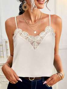 Frenchy Camiseta suelta de encaje con contraste para mujer - Albaricoque - Ver 7