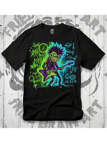 Camiseta de algodón con estampado de anime estilo urbano, unisex, con divertidos diseños punk rock, mangas cortas, tela suave, disponible en tallasás grandes. - Negro - Ver 2