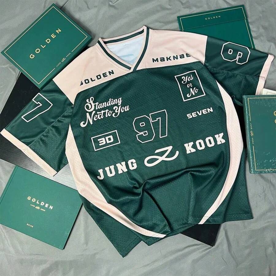 2026 nueva camiseta deportiva de secado rápido transpirable de gran tamaño con Jersey de malla dorada 97, moda Y2K para primavera/verano para mujer - TV944ZXH - Ver 1