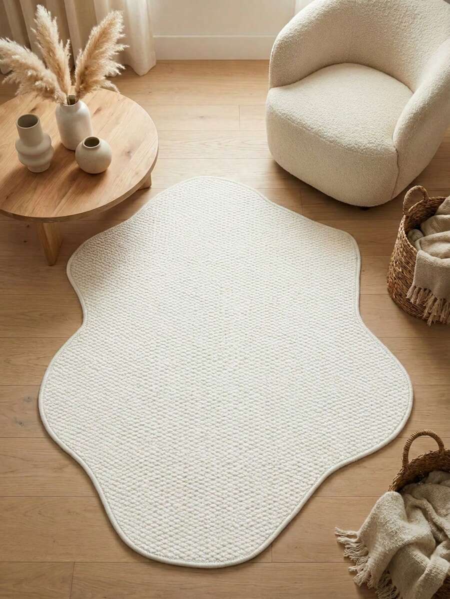 1pc Living Room Rug Faux Sisal Area Rug, Ideal For Hardwood Floors In Entryways, Laundry Rooms, Hallway, Bedroom, Kitchen, Living Room, And Dining Room, Stylish Large Floor Mat - Indoor All-Season Home Decor, Door Mat, Machine Washable & Non-Slip, Perfect For Home Use As A Hallway Rug, Cloud Shape, Rugs For Bedroom, Kitchen Rugs, Bedside Rugs, Rugs For Living Room, House Decor, Kitchen Decor, Living Room Decor - White - View 1