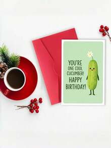 1pc "You're One Cool Cucumber" Funny Birthday Card With Envelope, Cute Vegetable Pun Greeting For Boyfriend Girlfriend Friends, Suitable For Birthdays & Celebrations, Blank Inside - A - View 7