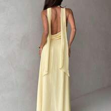Women's Yellow Draped Neck A-Line Flowy Tie Back Dress,Summer Dresses For Women - Rosa Pálido - Ver 3