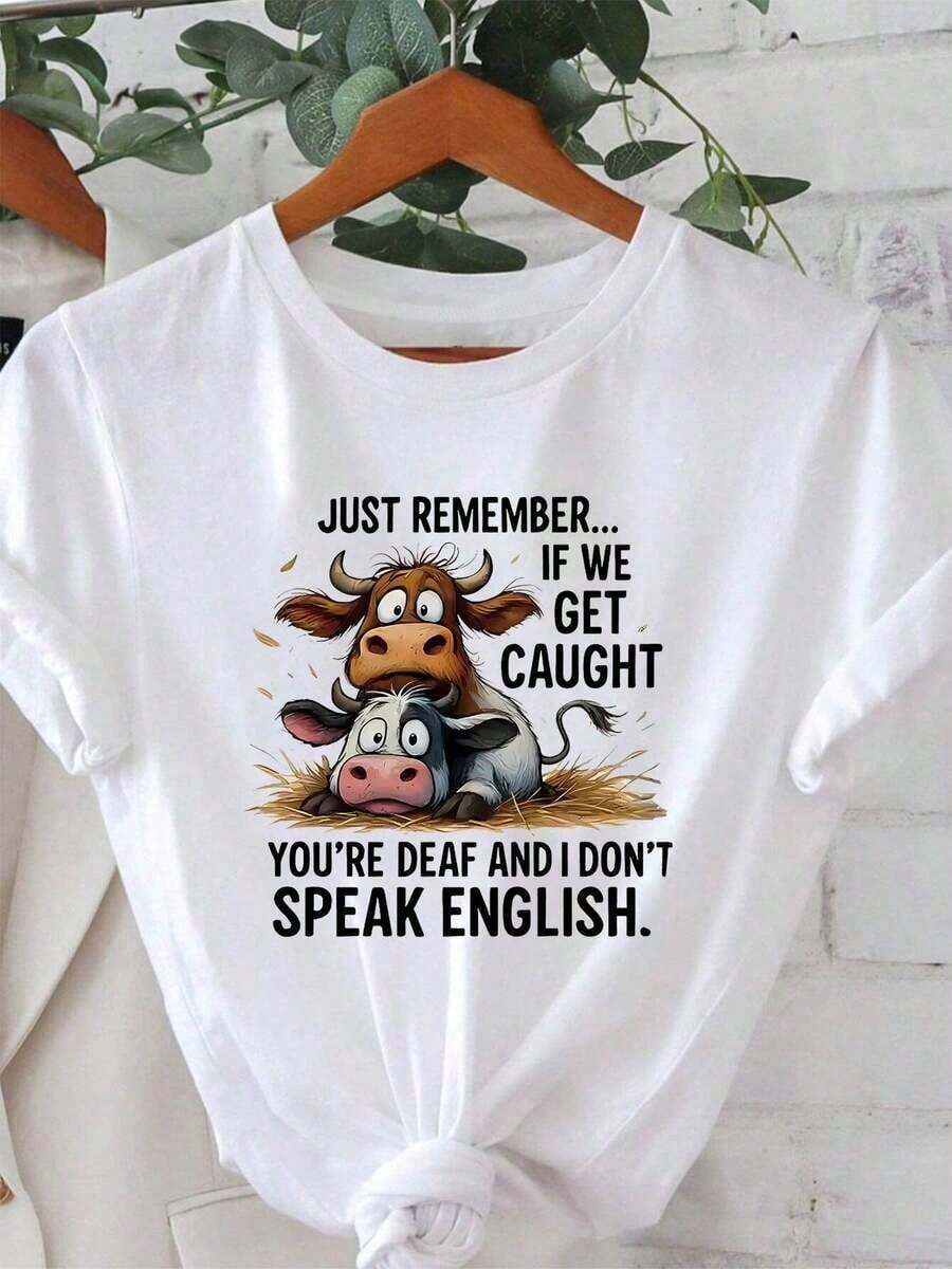 Talla, camiseta de mujer de talla con estampado gráfico RECUERDA QUE SI NOS AGARRAN,Ú ERES SURDO Y YO NO HABLO INGLÉS, manga corta, cuello redondo, top casual para verano y primavera, ropa de mujer - Blanco - Ver 1