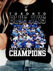 Jersey Conmemorativo del Campeonato de la Serie Mundial de los  2025| Camiseta con temática de béisbol, estilo casual, patrón geométrico - Negro - Ver 1