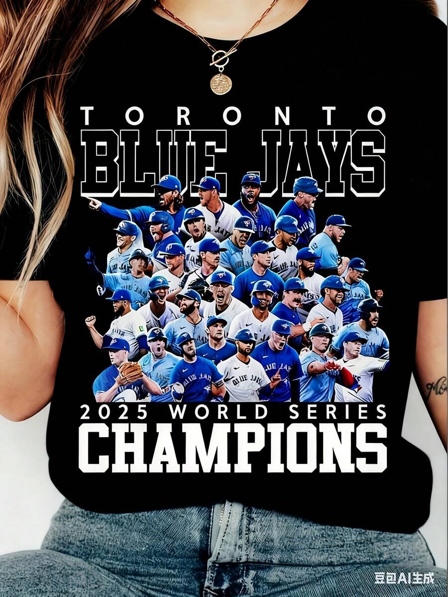Jersey Conmemorativo del Campeonato de la Serie Mundial de los 2025| Camiseta con temática de béisbol, estilo casual, patrón geométrico - Negro - Ver 1