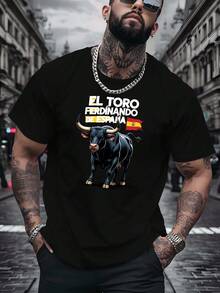 T-Shirt With A Ferdinand The Cow Print. This Printed T-Shirt Is Ideal For Basketball. It Features A Crew Neck And Short Sleeves, Making It Perfect For Urban Fashion And The Gym. It's An Essential Item For Summer Beach Outings. Beachwear. Clothing. - 黑色 - 查看 5