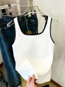 Mejor vendido top de mujer ajustado de cuello redondo con contraste de color - Multicolor 9 - Ver 2