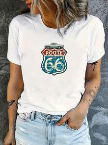 Camiseta de algodón 100% puro para mujer, con estampado clásico, manga corta, cuello redondo, estilo casual de verano, longitud regular, adecuada para primavera, verano y otoño. - Blanco - Ver 7