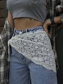 2026 NEW Fashion 1pc White Lace Crochet Headscarf, Hollow Floral Woven Headscarf, Breathable Sun Protection Headscarf, Bohemian Style Suitable For Beach Vacation And Daily Wear Summer Hair Accessories Beach Hair Bands Vacay Headbands Women Bandana - 白色 2 - 查看 5