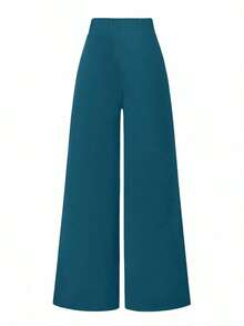 Pantalones anchos de cintura alta de unicolor de uso casual para mujeres - verde menta - Ver 2