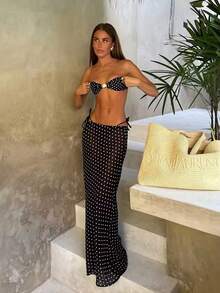 Elegant And Sensual Polka Dot Three-Piece Bikini Set For Women - Black - View 1