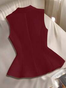 Blazer blanco ajustado de línea A con cuello en V francés, elegante, con lazo y botones sin mangas para mujer, para primavera/verano - Rojo - Ver 2