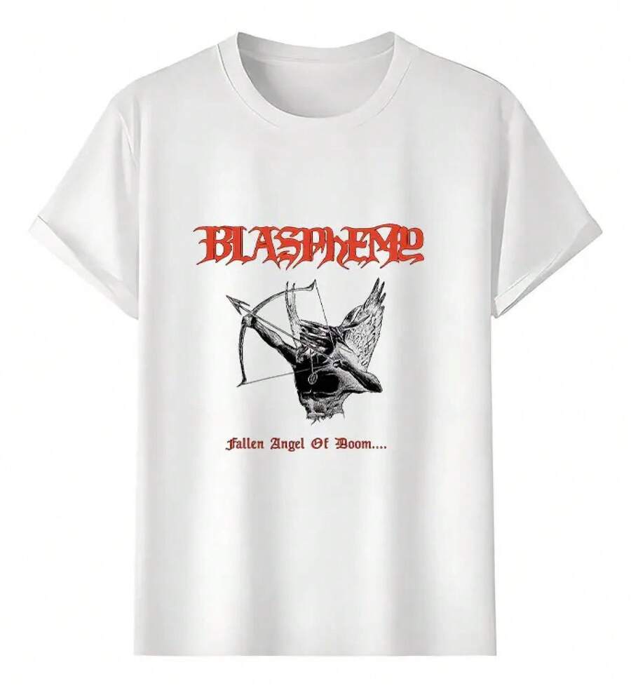 Camiseta Muscle Freaks Blasphemy Fallen Angel Estilo Gótico - Blanco - Ver 1