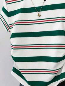 Nuevas blusas de verano para mujer, diseño con estampado, estampado multicolor a rayas, ajustadas con cintura fruncida, camiseta de mujer - Multicolor 3 - Ver 3