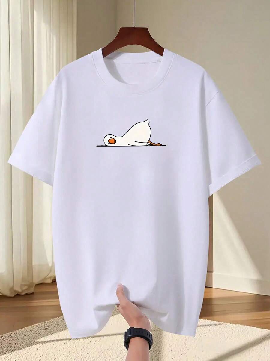 Men's Plus Size T-Shirt 100% Cotton "Relaxed Fit Summer T-Shirt With Cute Goose Print - Casual And Comfortable T-Shirt For Men/Women", PLUS SIZE - 白色 - 查看 1