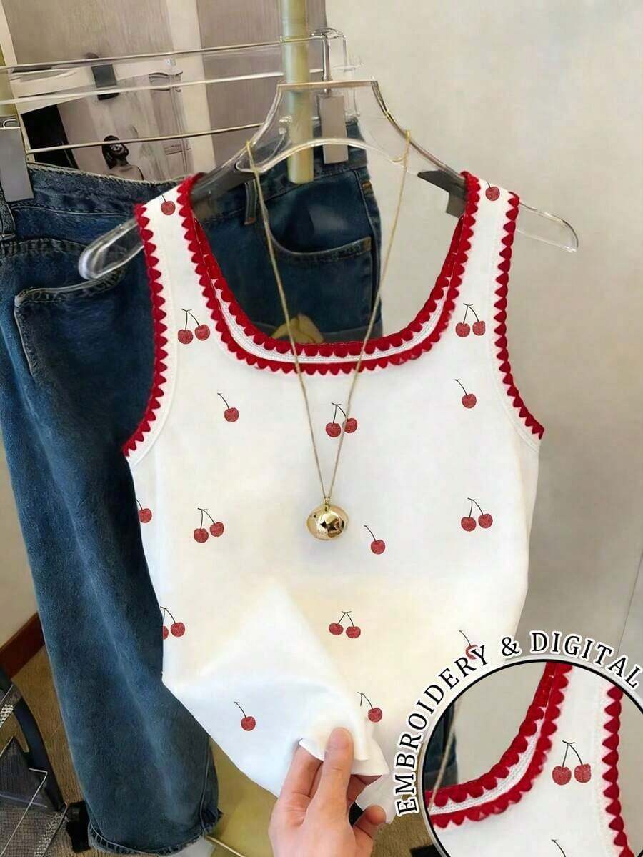 Camiseta sin mangas de escote cuadrado con ribete para mujer, ideal para el verano, vacaciones y uso diario - Multicolor 3 - Ver 1
