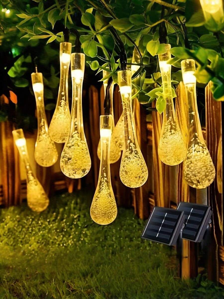 太陽能 LED 彩色水滴圖案串燈，防水戶外照明，多色水滴串燈，聖誕與節日花園裝飾，泡泡球，適用於院子和花園露台，防水等級 IP65