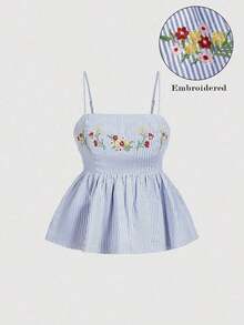 Top de tirantes estilo peplum con diseño jacquard para el Día de San Valentín de verano - Azul y blanco - Ver 2