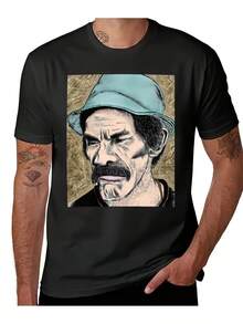Camiseta Retro Tangram para Hombre - Presenta estampados de personajesónicos, un corte holgado vintage, cuello redondo, mangas cortas y adecuada para uso adulto. una prenda temática lavable aáquina, para uso diario y como mercancía de Tangram. Disponible en tallas grandes. - Negro - Ver 6