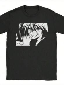 Camiseta de anime Black Jack, nuevo modelo de verano, con un diseño único. Cuello redondo, mangas cortas, muy adecuado para el estilo Y2K. Adecuado para salidas de verano, conciertos deúsica country, vacaciones y uso casual, talla. - Negro - Ver 6