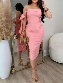 Vestido de mujer de moda sin mangas con lazo en el cuello, vestido ajustado negro, vestido de verano de mujer, vestido de fiesta romántico de mujer, vestido elegante de mujer, sexy y elegante, adecuado para baile, fiesta, cita, reunión, hogar, vestido sexy de mujer - Rosa - Ver 10