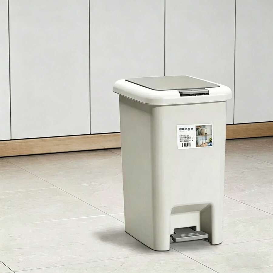 15L Pedal Trash Can For Living Room, Office, Kitchen, Bathroom, Odor-Proof Garbage Bin, Minimalist White - View 1