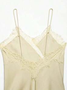 Nuevo Top de estilo lencería con decoración de encaje de moda europea para mujer, estilo veraniego - Amarillo oscuro - Ver 6