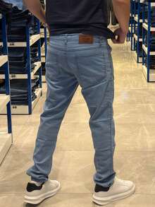 Men's Slim Fit Denim Jeans With Elastane And Lycra - 淺藍色刮痕 - 查看 3