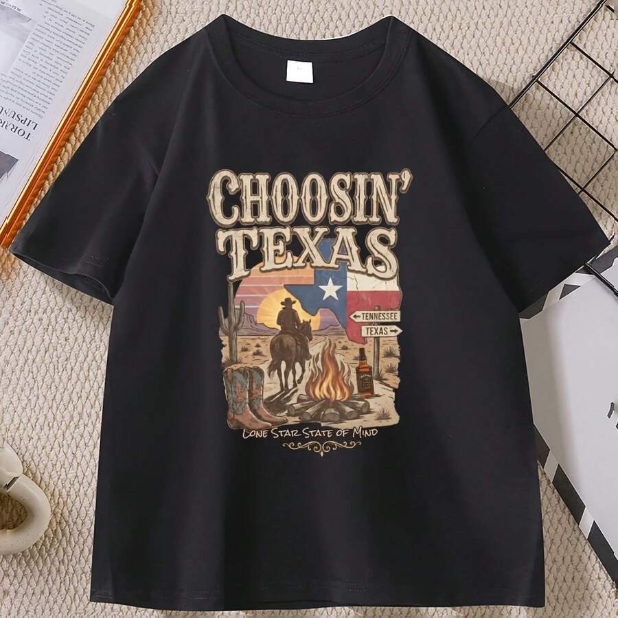 Vintage Country Music T-Shirt For Men And Women, Retro Western Cowboy T-Shirt, Soft And Breathable, Crew Neck, Unisex Clothing - 款式 - 查看 1