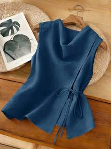 Nueva llegada Camiseta sin mangas con diseño único para mujeres, primavera/verano - Azul - Ver 1