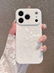 Premium Pearl White Shell Texture Large Window 17 Pro Max Phone Case, Full Coverage Anti-Drop Protection, INS Style High-End Aesthetic, Matte Design Anti-Slip And Anti-Sweat, Elegant Elegant With Sophisticated Style, Minimalist Creative Design, Niche Unique Fashion Taste - Premium Pearl White - View 2
