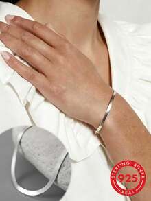 1 pieza Pulsera de plata de ley S925 con circonita, regalo de joyería exquisita para mujeres, novia - Plateado - Ver 1