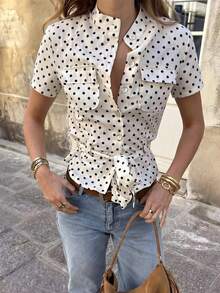 French Style Waist Cincher Belt Shirt For Women, Slimming Waist, Versatile Blouse For Summer White - White - View 7