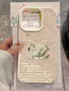 1pc White Swan English Minimalist Shockproof Soft TPU Fashion Phone Case, Full Coverage Anti-Pollution, Compatible With Apple 17, 16, 15, 14, 13, 12, 11 Pro Max, Air, And Series - Multicolor - View 4