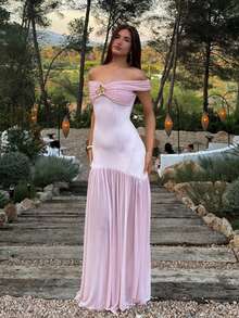 Vestido Envolvente Bandeau Hombreros Al Aire Estilo Chic Vendido Popular - Rosa - Ver 1