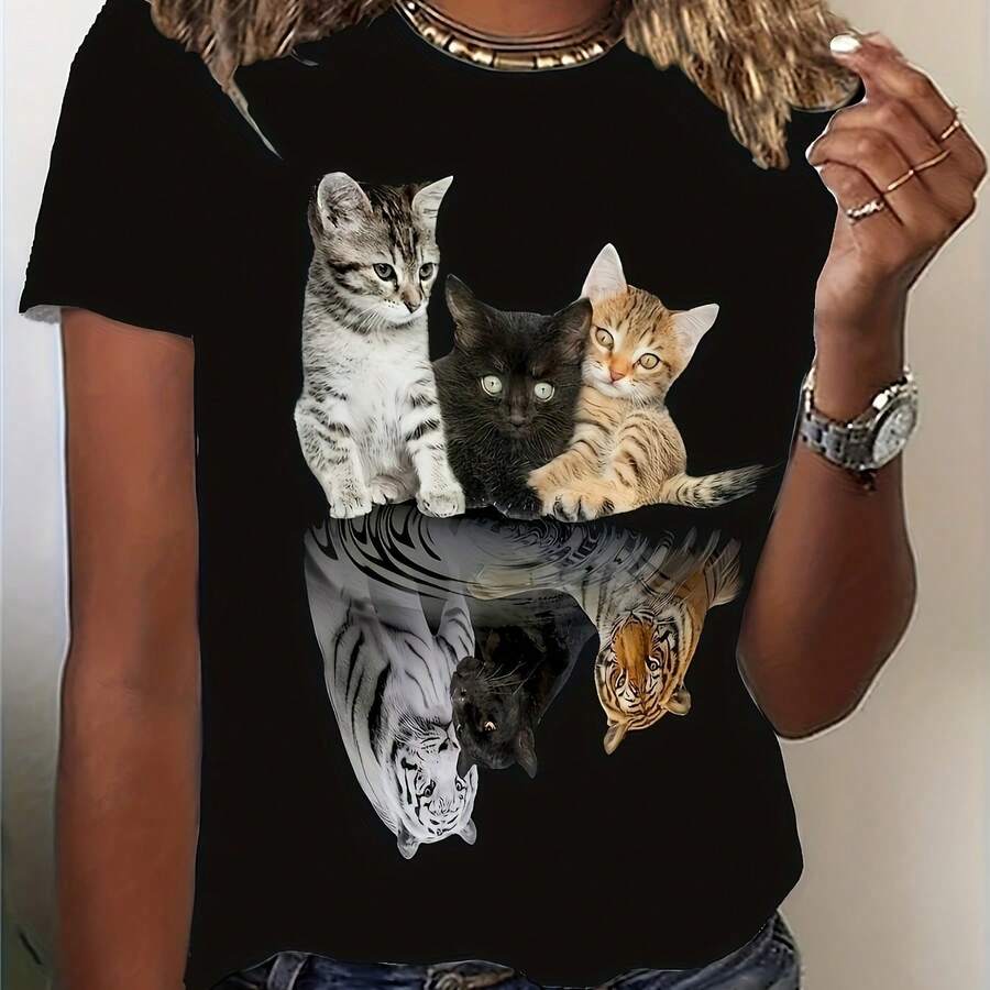 Women's T-Shirt With Sparkling Golden Cherry Design - Black - View 1