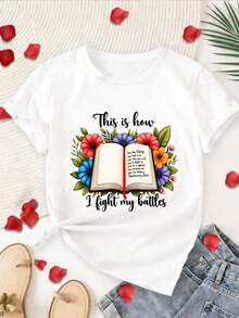 1 pieza de camiseta estampada colorida para mujer, tela suave, estilo moderno, manga corta, cuello redondo. Elegante y versátil para el desplazamiento diario y el uso casual en primavera y verano. Diseño para Pascua y el Día de la Madre, cuello redondo sencillo, cómodo y 100% algodón. - Blanco - Ver 1