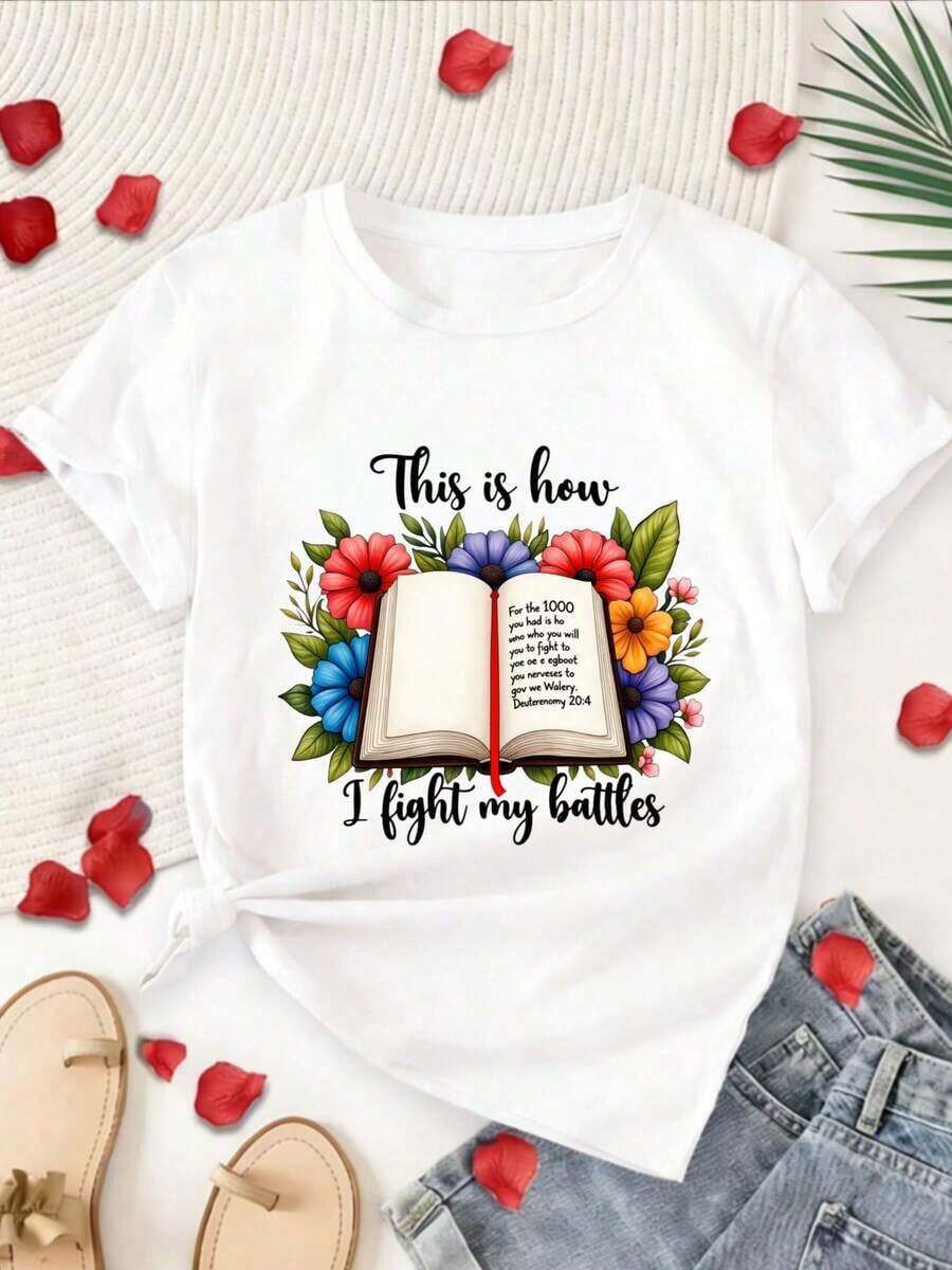 1 pieza de camiseta estampada colorida para mujer, tela suave, estilo moderno, manga corta, cuello redondo. Elegante y versátil para el desplazamiento diario y el uso casual en primavera y verano. Diseño para Pascua y el Día de la Madre, cuello redondo sencillo, cómodo y 100% algodón. - Blanco - Ver 1