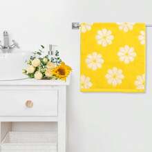 2 Pcs Floral Hand Towels Yellow Daisy Flower Jacquard Cotton Bath Towel Spring Absorbent Dish Towel For Housewarming Home Kitchen Bathroom Decor Gift Set - Yellow - View 7