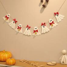 Halloween Vintage Cute Red Bow White Bell Ghost Party Decoration Banner Backdrop Wall Hanging Garland - Multicolor - View 11