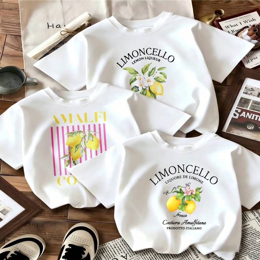 Limoncello Lemon Liqueur Print T-Shirt With Fashion Design Cute Fruit Pattern Summer Casual Wear Perfect Gift For Women And Girls Fresh Style Outfit Choice For Daily Wear And Gatherings Light And Comfortable Fabric Ideal For Outdoor Activities And Leisure Time - 白色 - 查看 1