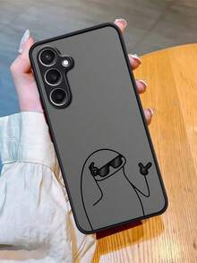 Expression 1pc Shock-Proof Matte Texture Minimalist Transparent Hard Case With Cute Cartoon Figure Pattern, Compatible With Apple 12 Pro Max/13 Pro Max, Galaxy A56, Compatible With Honor X7b, 1+ 11 - Black - View 2