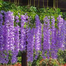 12pcs Artificial Wisteria Hanging Flowers, Fake Wisteria Wreath, Silk Vine Garland Decor For Home, Wedding Arch, Wall, Garden, Bedroom, Office, Party - Mauve Purple - View 6