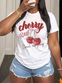 Cherry Bow Print T-Shirt "Sweet And Juicy Cherry Red" | Korean Fashion For Women, Summer Tops For Women, Spring Tops For Women, Everywhere. - 白色 - 查看 6