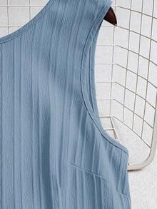 Vestido casual mini de mujer con tirantes de amarre, espalda descubierta, sin mangas, corte evasé y dobladillo con volantes - Azul 4 - Ver 4