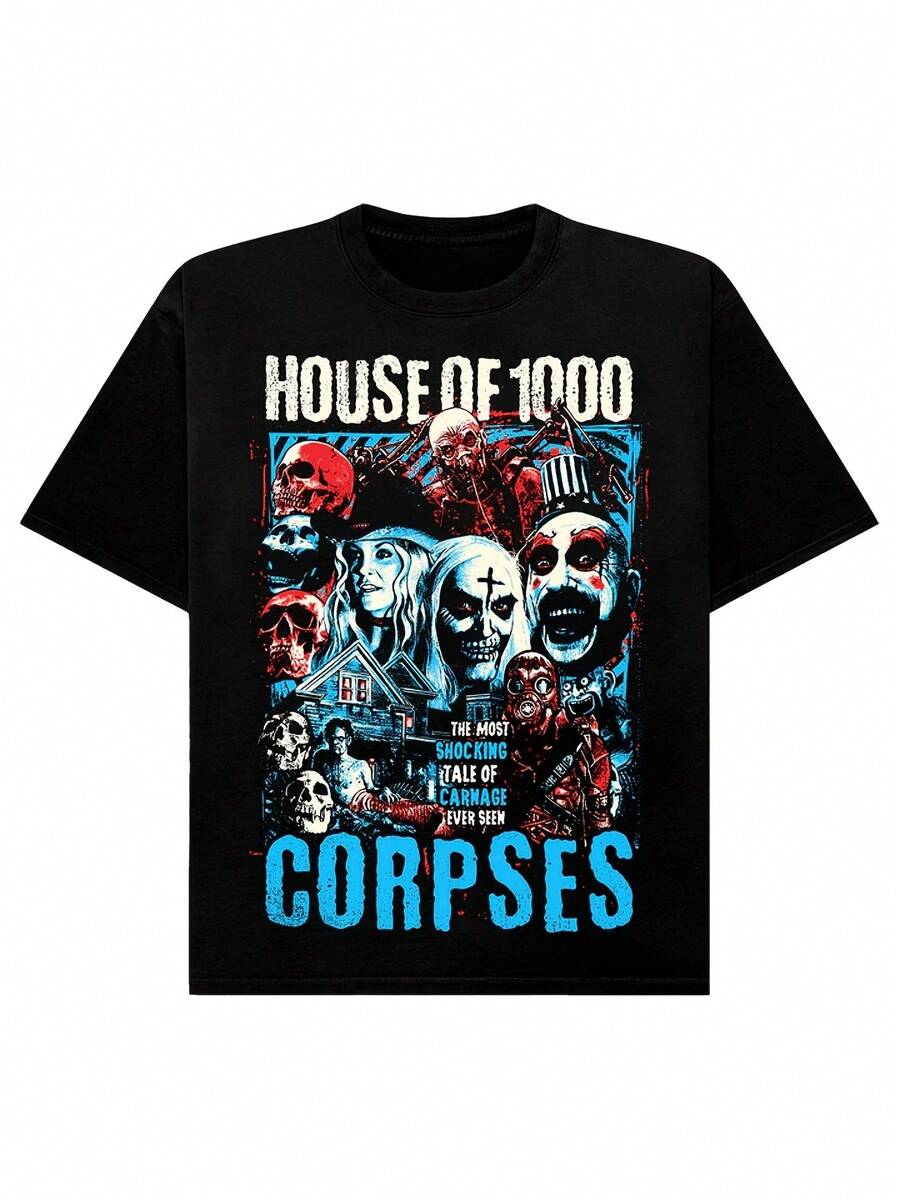 Camiseta Unisex para Hombre y Mujer con Estampado House of Thousand Corpses Tutti F Ckin Frutti, Lavable a Máquina, Suave, para Todas las Temporadas, Ropa Casual de Calle, Impresión de Alta Calidad, Camiseta de Manga Corta Adecuada para el Hogar, Uso Diario, Fiestas y Viajes-Perfecta como Regalo para Amigos o Familiares. - Negro - Ver 1
